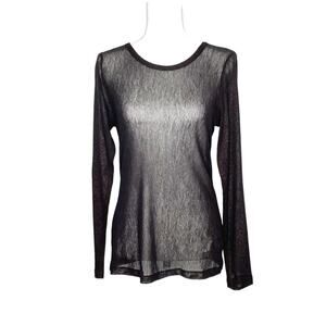 Karen Kane Wild Thing Black Sheer Gold Shimmer Long Sleeve Blouse Top Large NWT